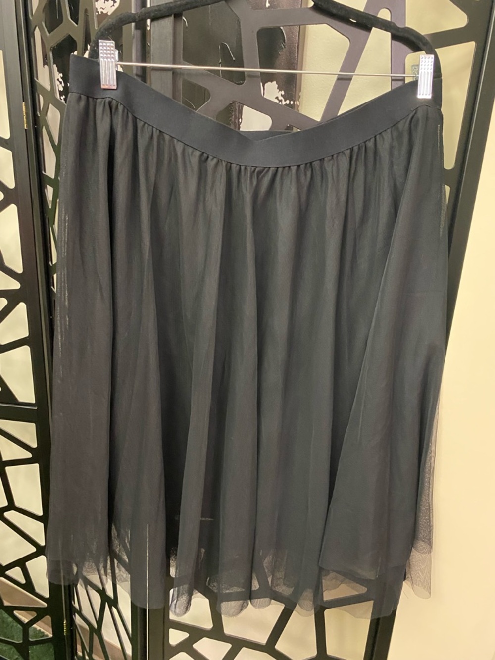 JustFab Black Circle Skirt with Sheer Tulle Overlay